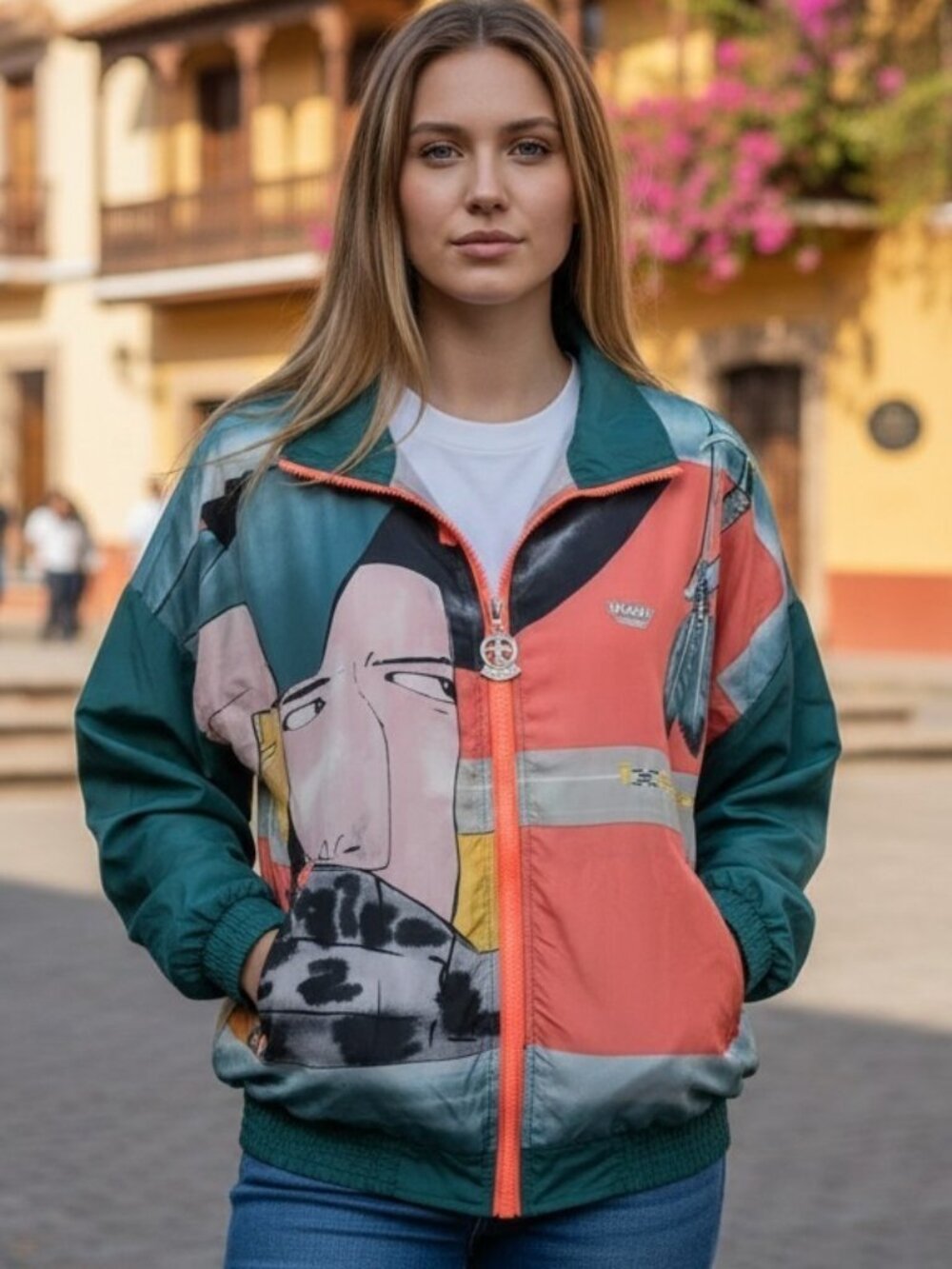VINTAGE IXSPA ( SM ) JAMIE SADOCK *SILK* Lined Indigenous Design Windbreaker